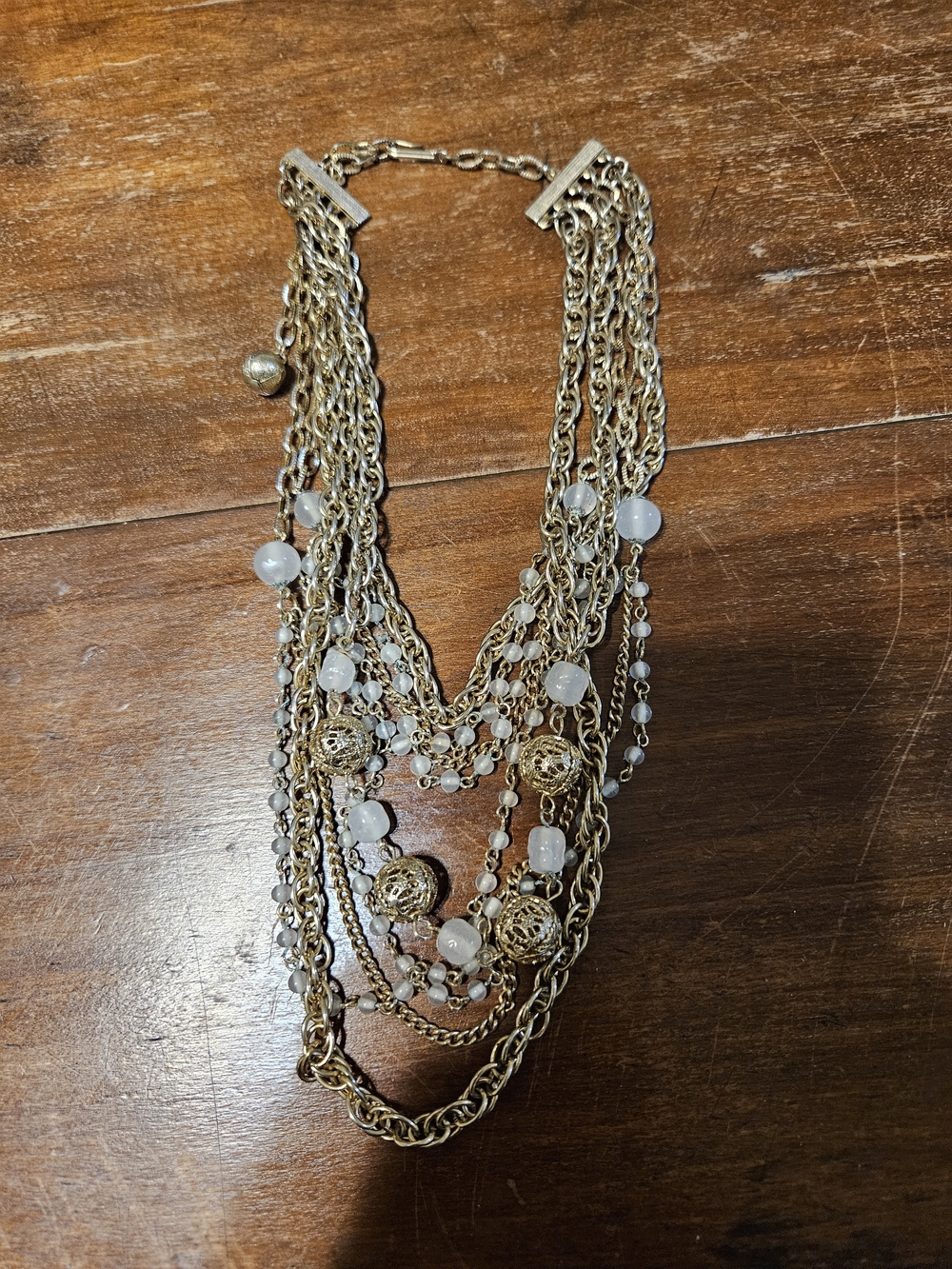 Vintage Gold Multi-Strand Beaded Statement Necklace - Brand